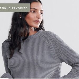 JENNI KAYNE Cashmere Cropped Fisherman Sweater RARE Dusty Blue